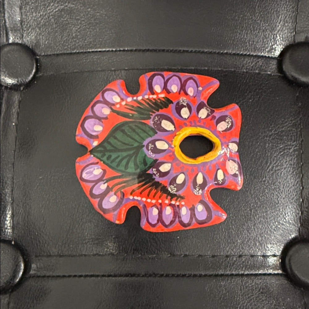 Mexico Talavera Sand Dollar Hot Pink, Purple & Green Hand Painted Mexican Floral